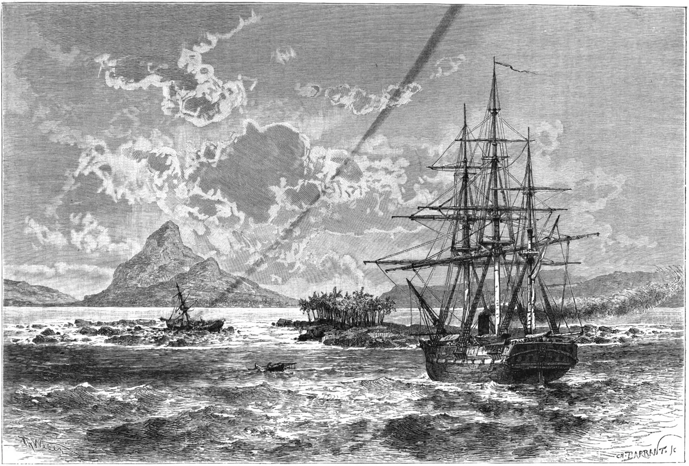 French Ship L'Orne at Honikulu Pass